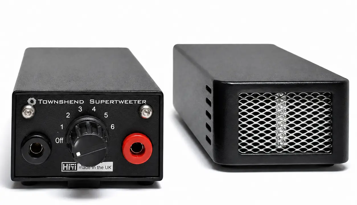 Townshend Maximum Supertweeter pair showing ribbon grille and six-position sensitivity control